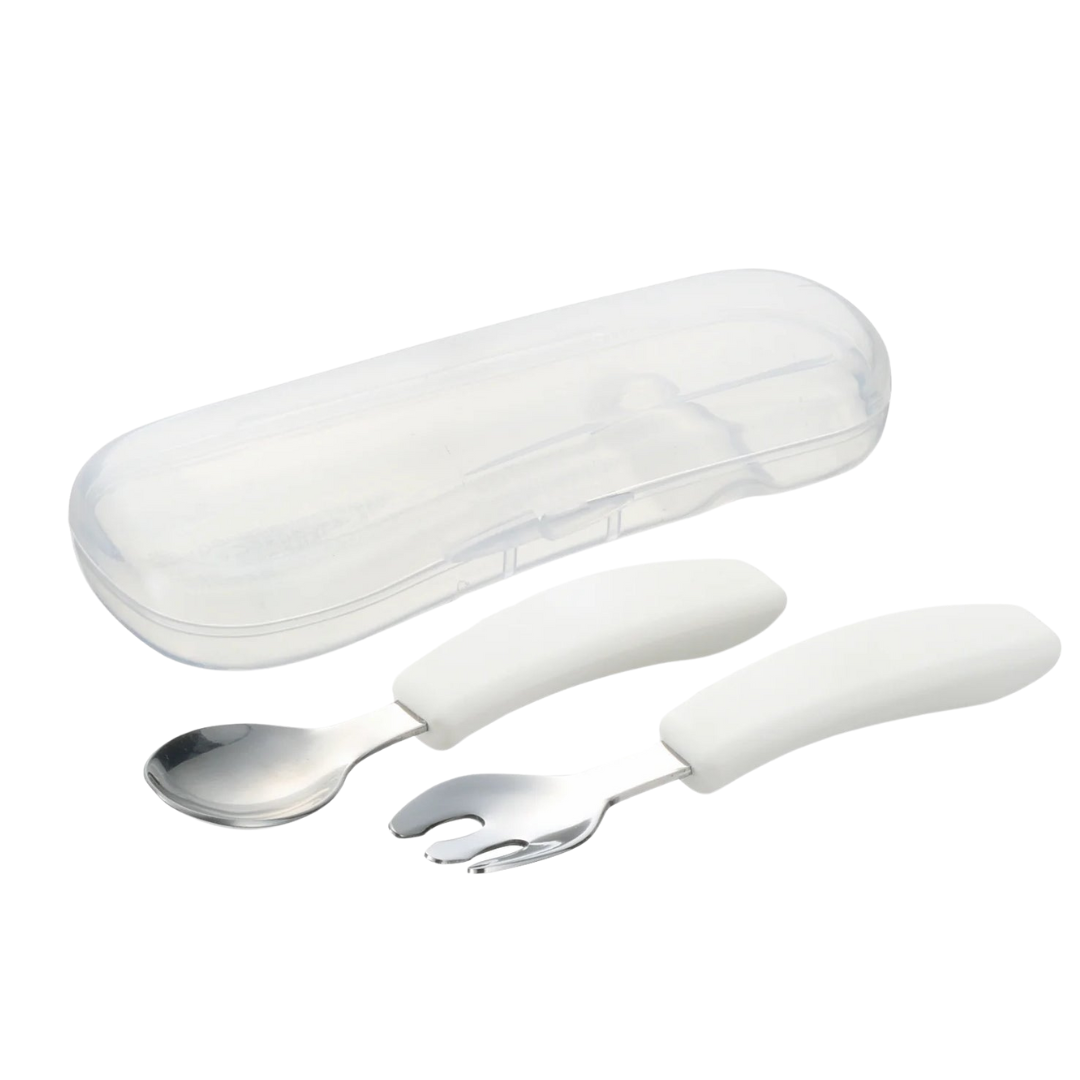 Richell TLI Stainless Steel Easy-Grip Spoon & Fork with Case
