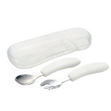 Richell TLI Stainless Steel Easy-Grip Spoon & Fork with Case
