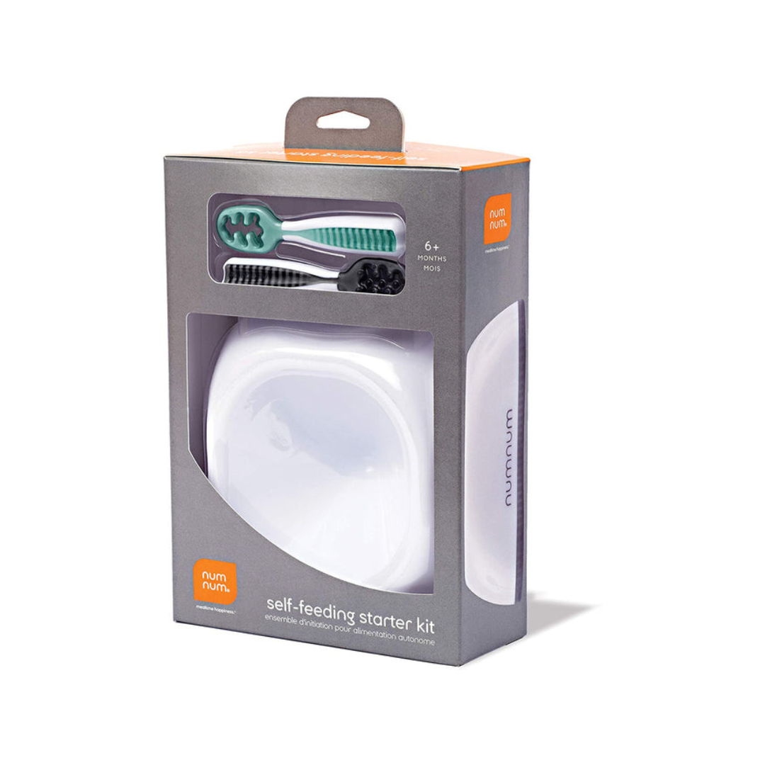 NumNum Baby Self-Feeding Starter Kit - Grey & Green with Bowl