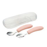 Richell TLI Stainless Steel Easy-Grip Spoon & Fork with Case