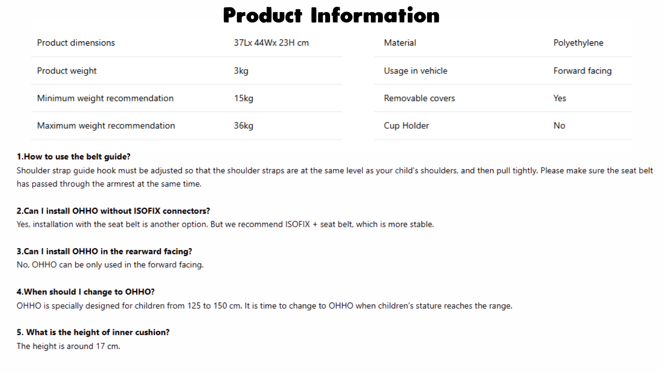 Jovikids OHHO Portable Booster (125-150cm)