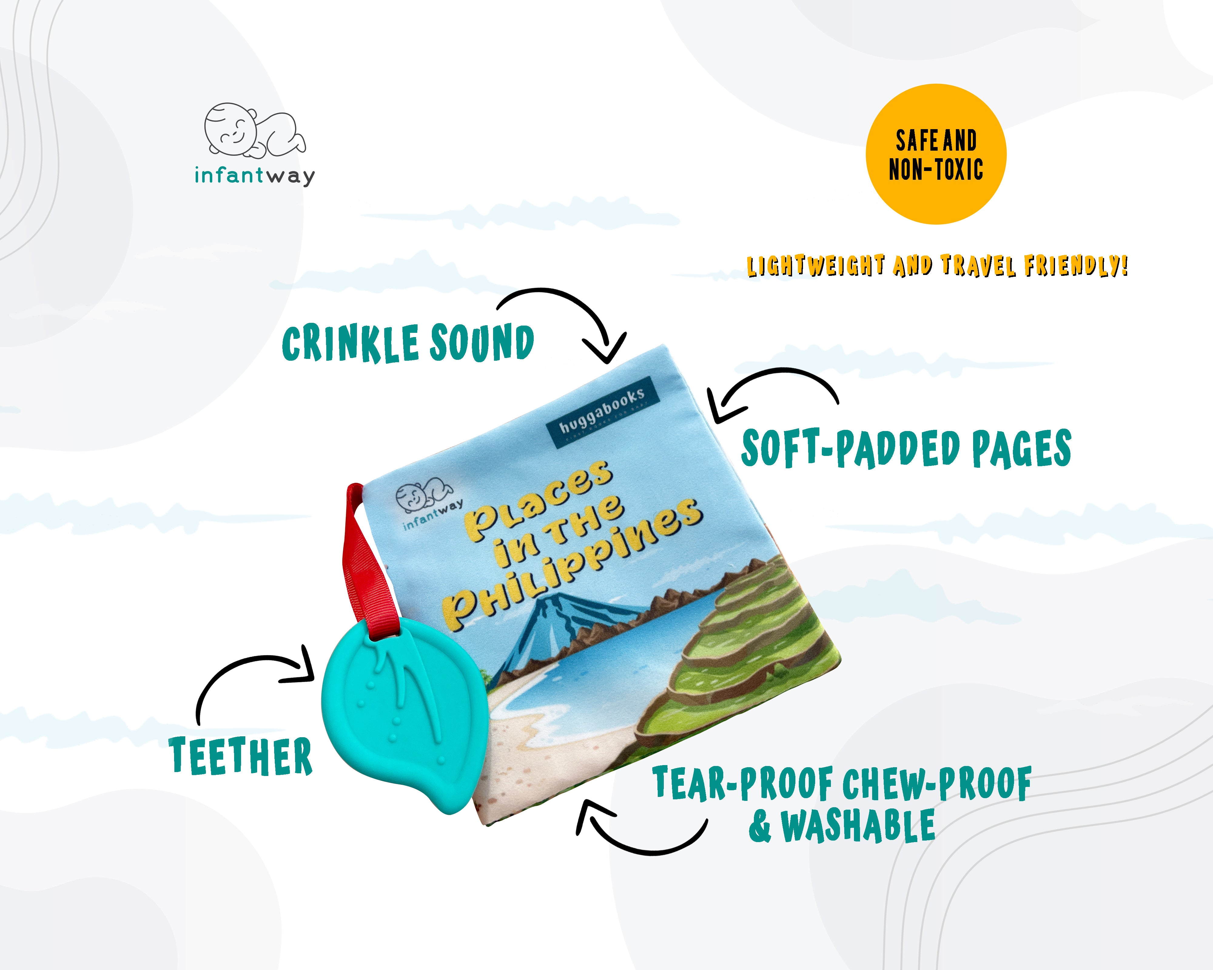 Infantway Huggabooks Travel Cloth Book with Teether
