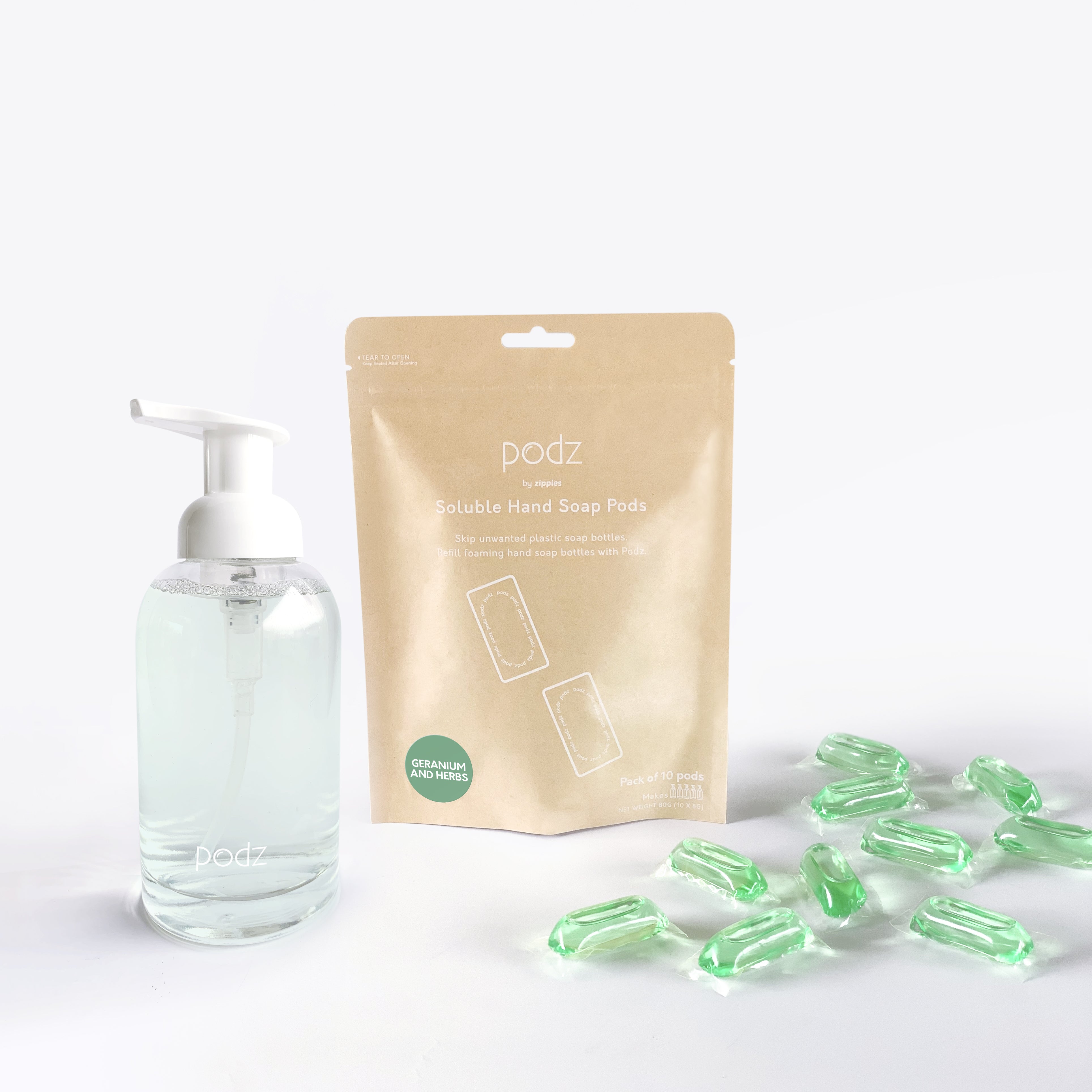 Zippies Podz Starter Kit: 1 Pouch of 10 Pods + Forever Bottle Bundle