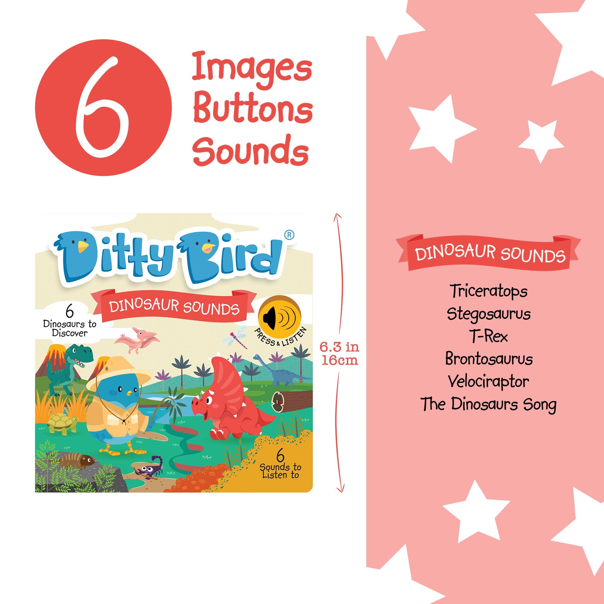 Ditty Bird Musical Book - Dinosaur Sounds