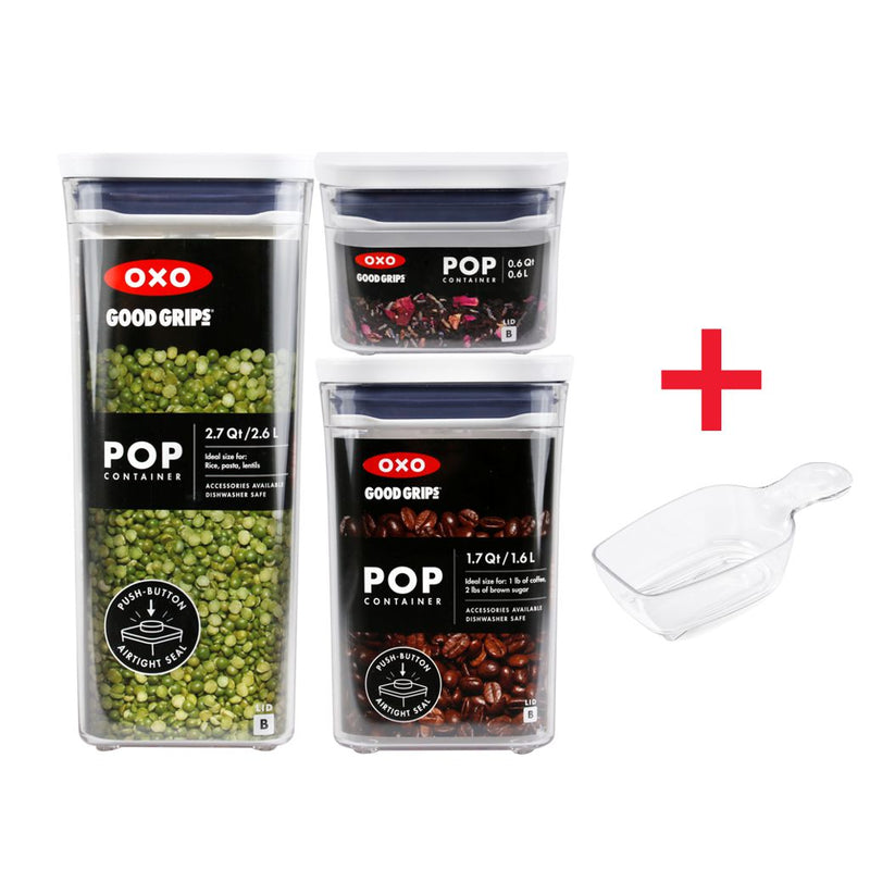 OXO Good Grips POP Container, Three-Piece Rectangle Set With Scoop