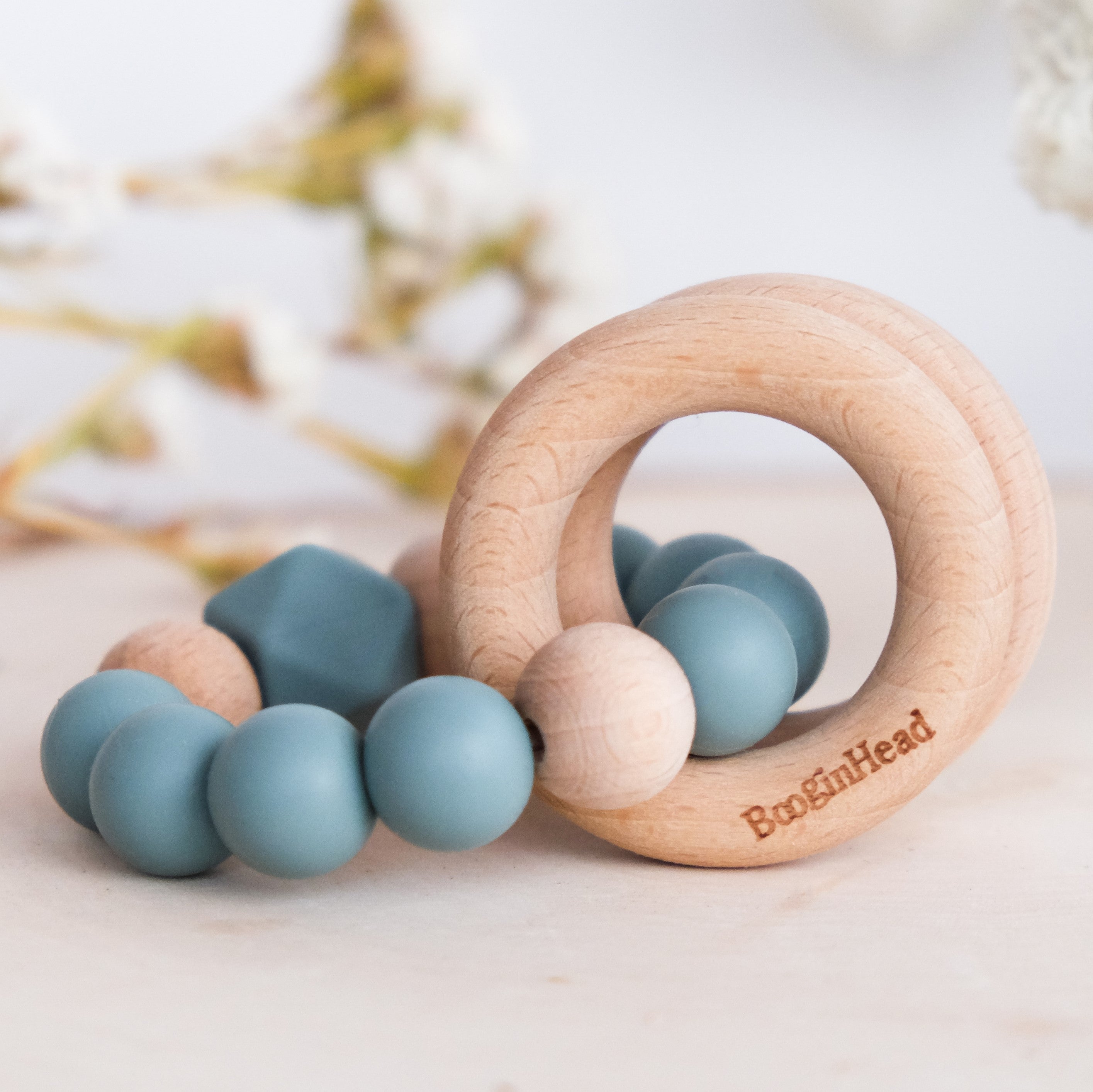Booginhead Beaded Silicone & Wood Teether Rings