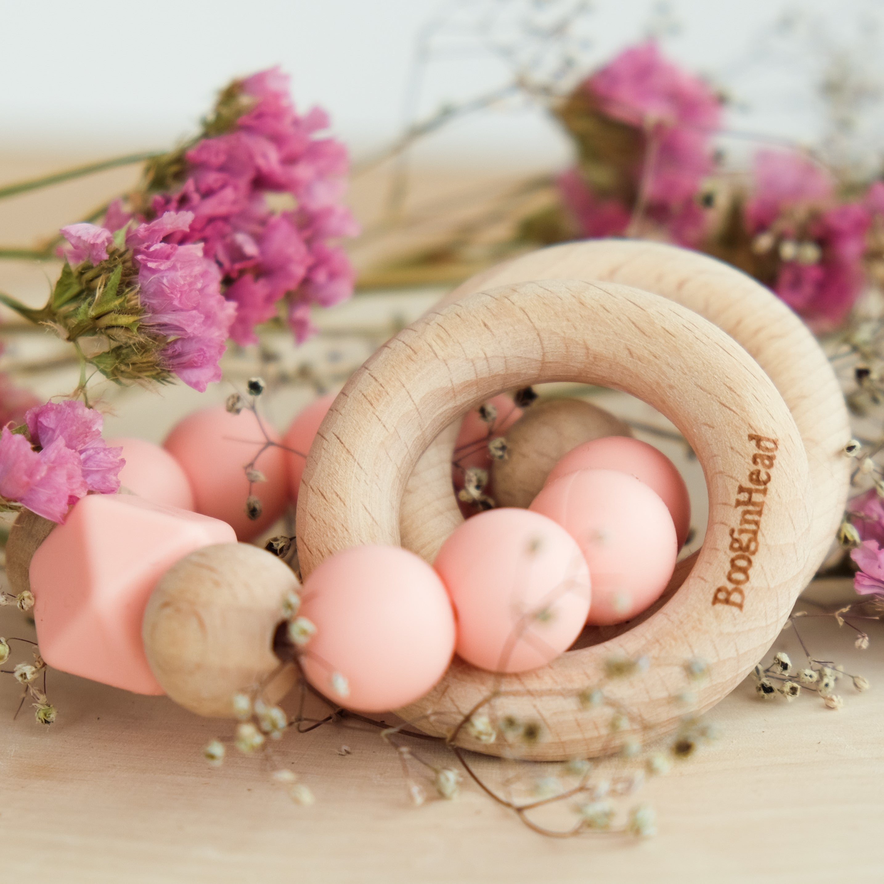 Booginhead Beaded Silicone & Wood Teether Rings