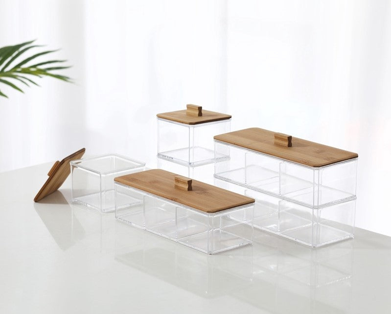 UrbanFinds 3 Divider Storage Box with Wood Cover