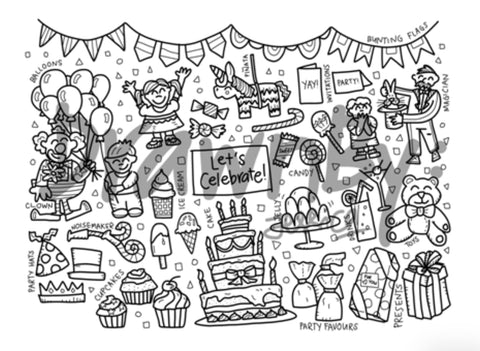 DrawnBy Washable Silicone Coloring Mat - Let's Celebrate