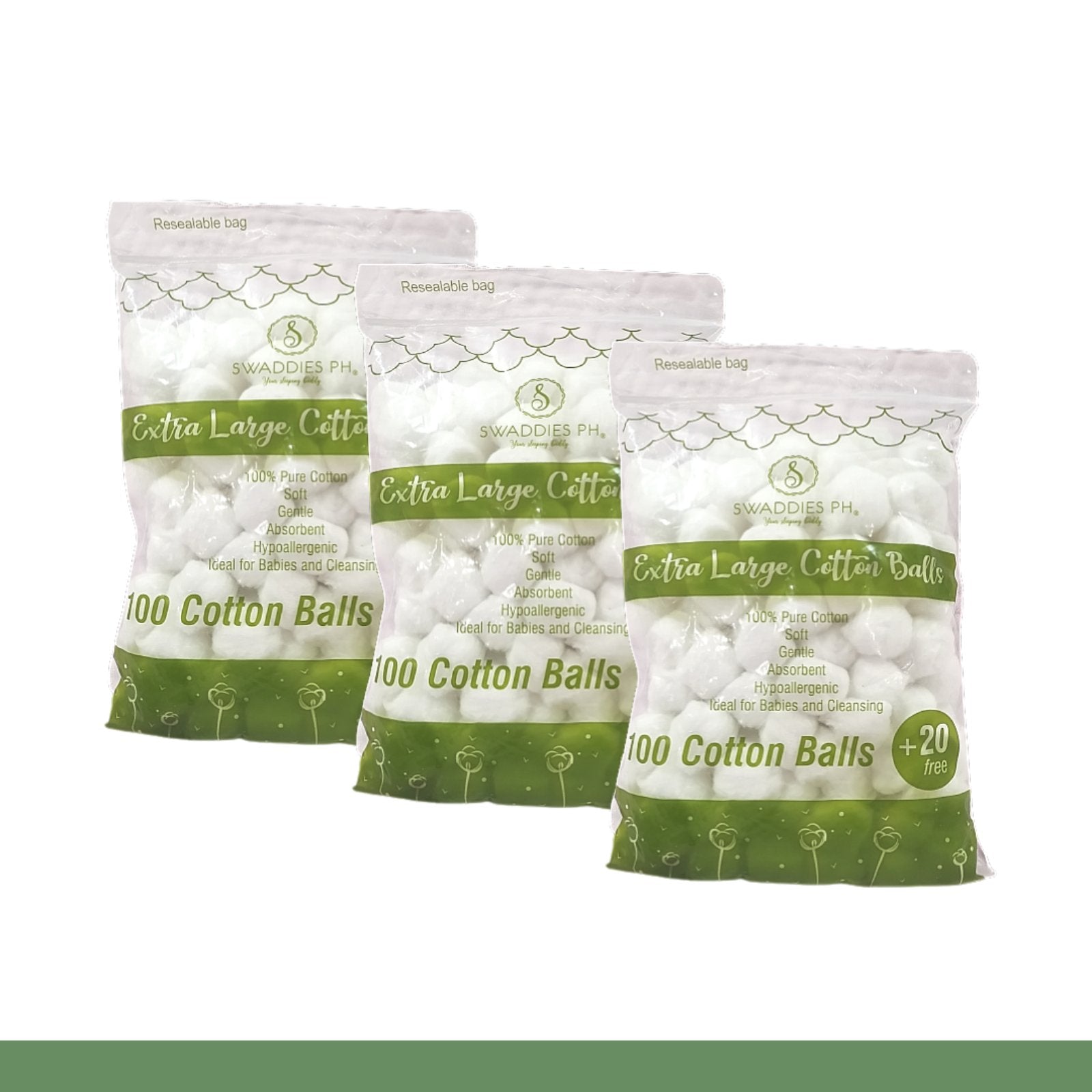 Swaddies Extra Large Cotton Balls 3 Pack Bundle