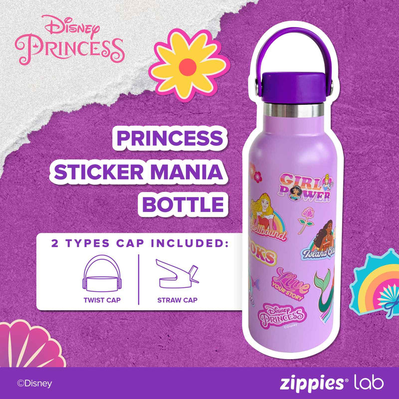 Zippies Lab Disney Princess Stickermania Insulated Water Bottle 483ml