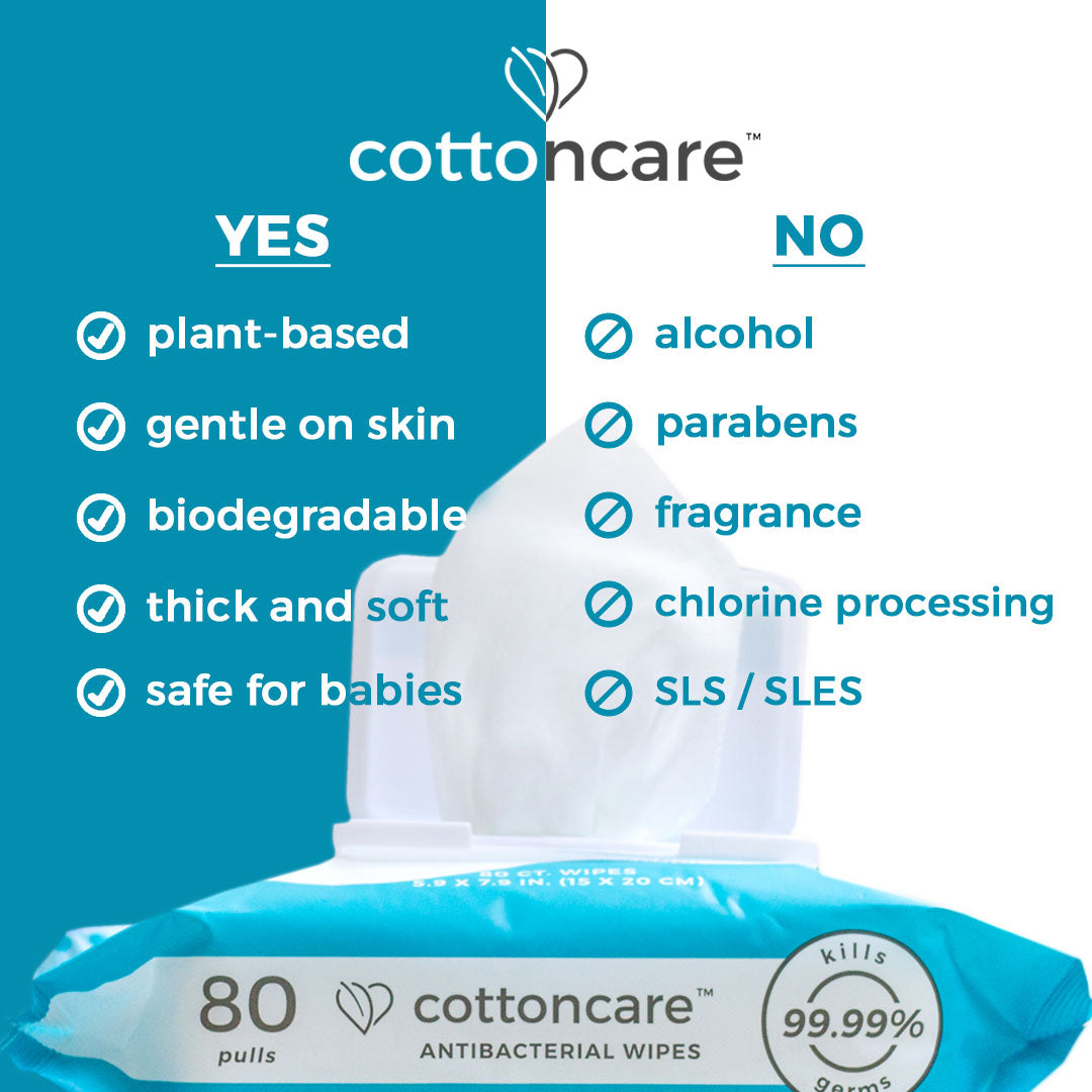 Cottoncare Antibacterial Disinfecting Biodegradable Water Wipes 80 pcs