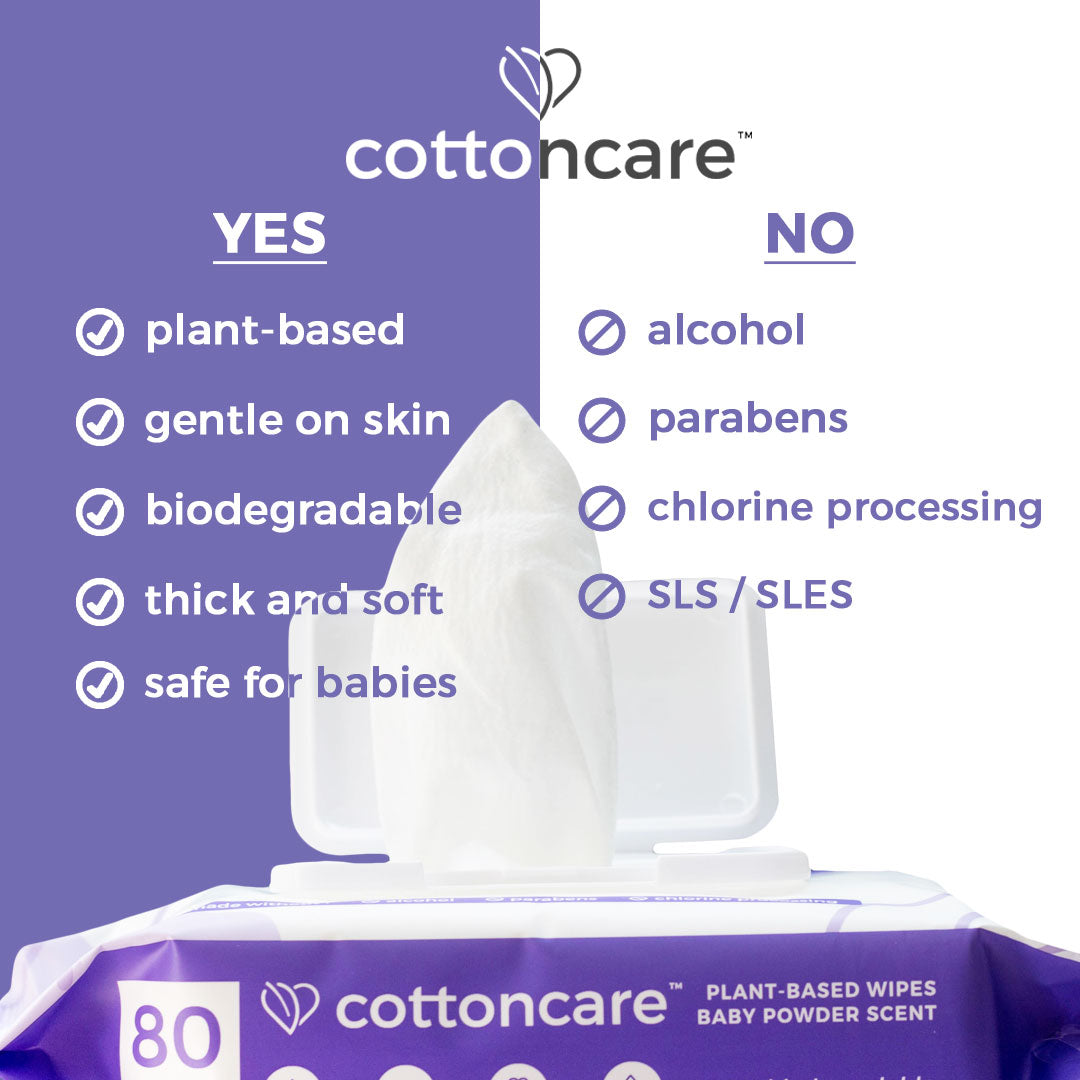 Cottoncare Baby Powder Biodegradable Water Wipes 80 pcs